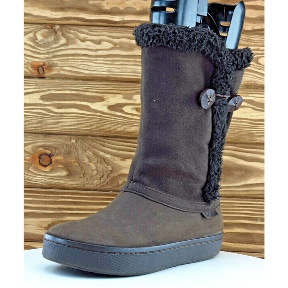 Crocs Size 7 M Round‎ Toe Brown Warm Synthetic Boots 14777 - Picture 1 of 7